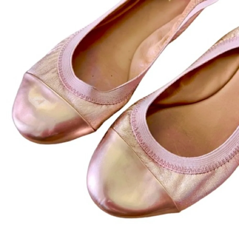 Coach Dahlia Pink Rose Gold Ballet Flats with Metallic Cap Toe